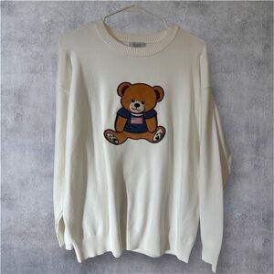 Cream Sweater with Bear Design